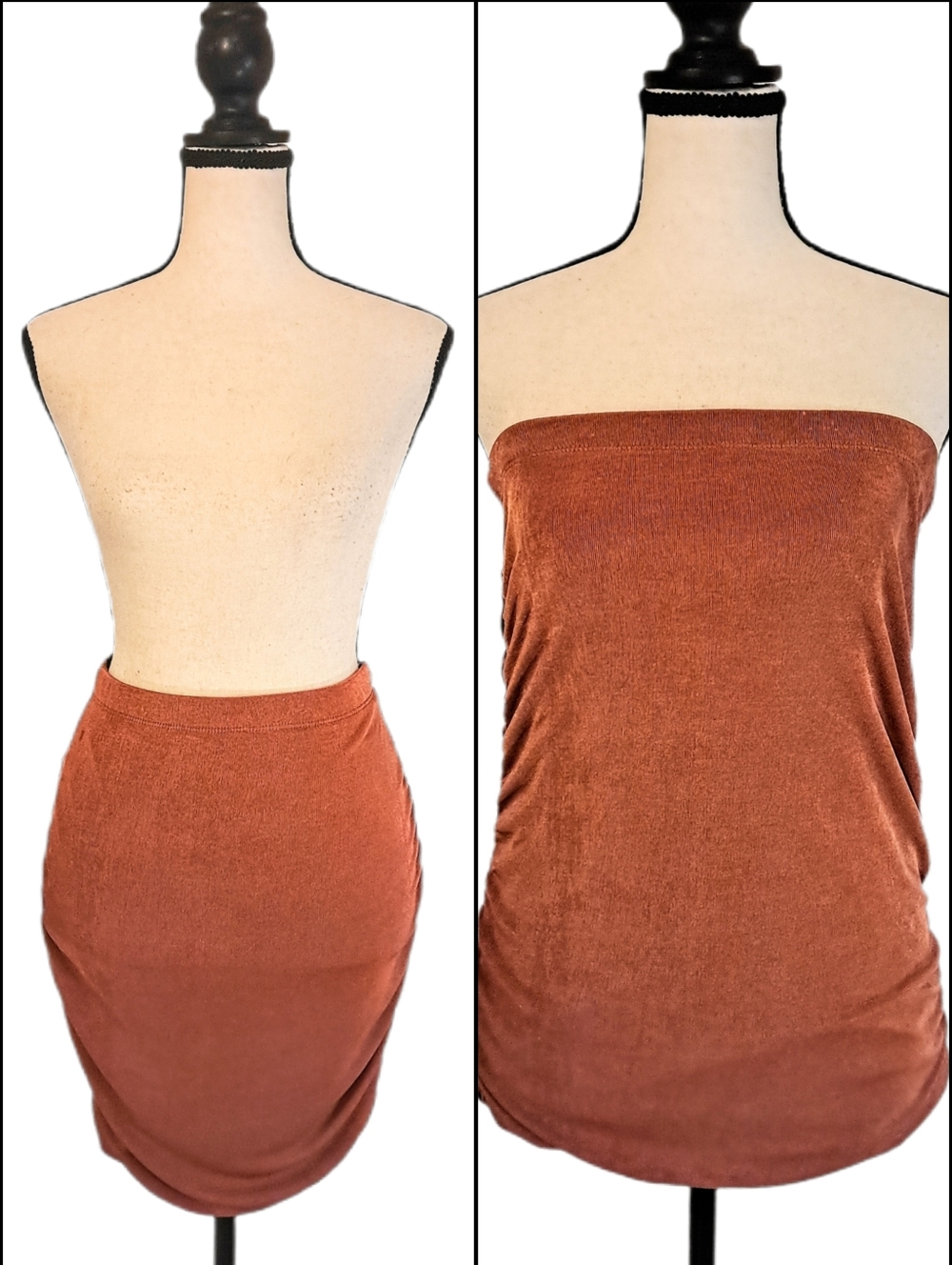 2K Charlotte Russe Metallic Rose Gold Ruched Skirt/Top Stretch Bodycon Small